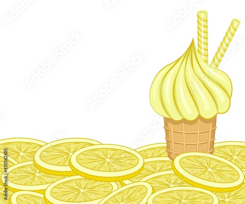 Lemon ice cream and lemon slices.