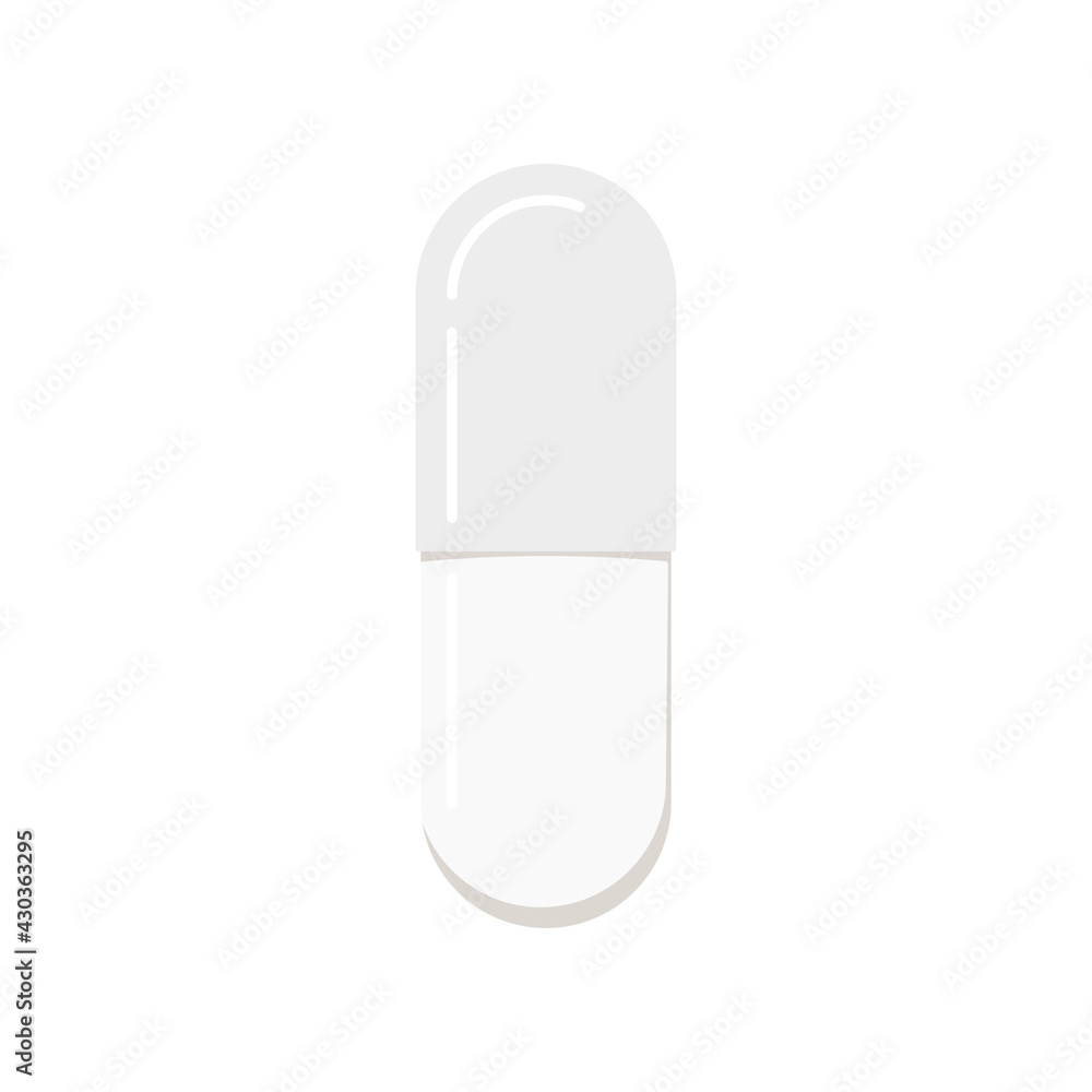 Pill or medicine capsule icon isolated on white background. White pharmaceutical tablete. Vector flat design cartoon style drug clip art illustration. Pill or medicine capsule icon isolated on white background. White pharmaceutical tablete. Vector flat design cartoon style drug clip art illustration.