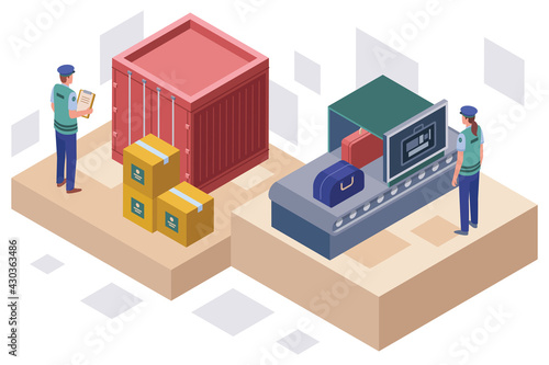 Colourful isometric vector illustration of customs authority photo