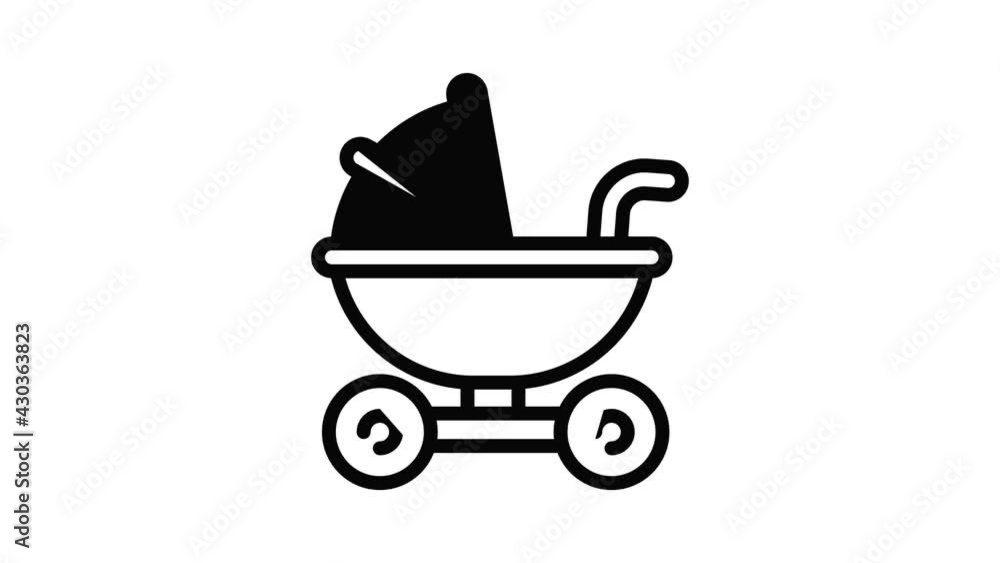 Pram icon animation outline best object on white background Pram icon animation outline best object on white background
