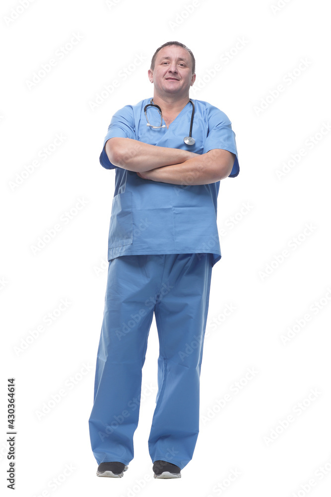 Mature doctor with a stethoscope. isolated on a white background. Mature doctor with a stethoscope. isolated on a white background.