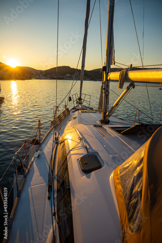 luxury yacht in the marina at sunset lights in Croatia © dtatiana