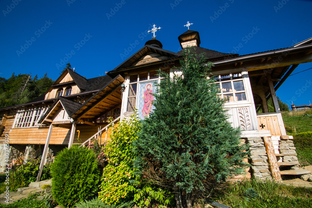 Monastery in Carpathian village Dzembronia, Ukraine
