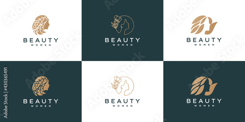 set of beauty women logo for salon, makeover, hair stylist, hairdresser, hair cut