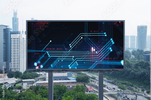 Canvas Print Technology hologram on billboard over panorama city view of Kuala Lumpur