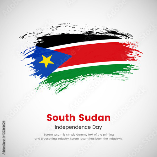 Brush painted grunge flag of South Sudan country. Independence day of South Sudan. Abstract creative painted grunge brush flag background.
