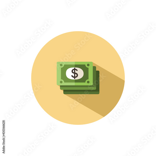 Dollar bills. Cash money. Flat icon in a circle. Commerce vector illustration