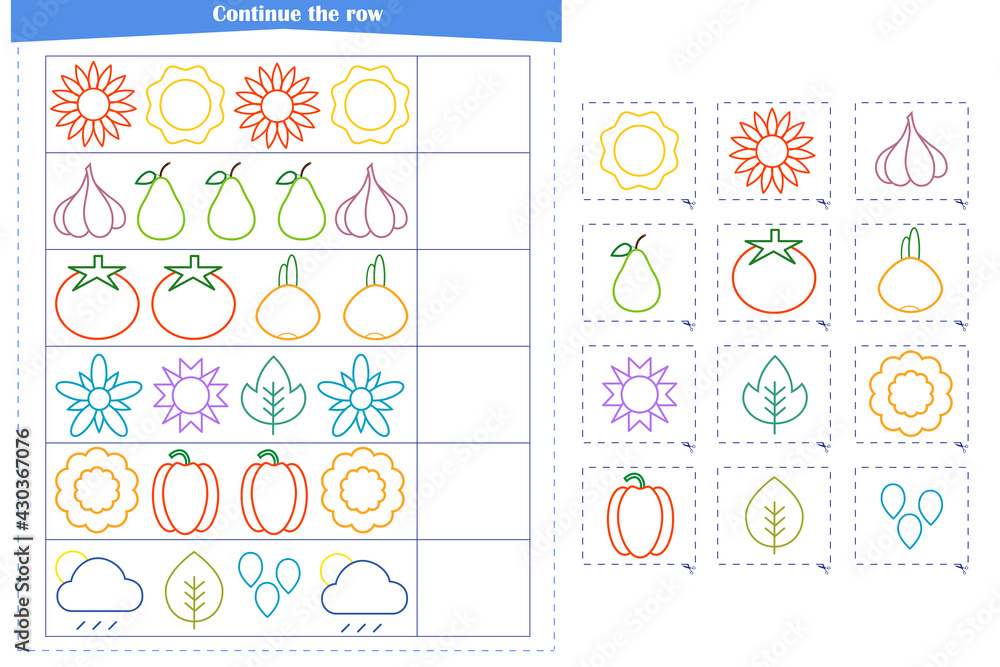 Logic game for children. Continue with a series of elements. Development of attention, memory, thinking Logic game for children. Continue with a series of elements. Development of attention, memory, thinking