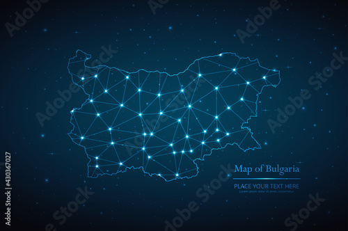 Abstract map of Bulgaria geometric mesh polygonal network line, structure and point scales on dark background. Vector illustration eps 10