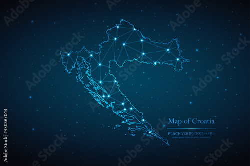 Abstract map of Croatia geometric mesh polygonal network line  structure and point scales on dark background. Vector illustration eps 10