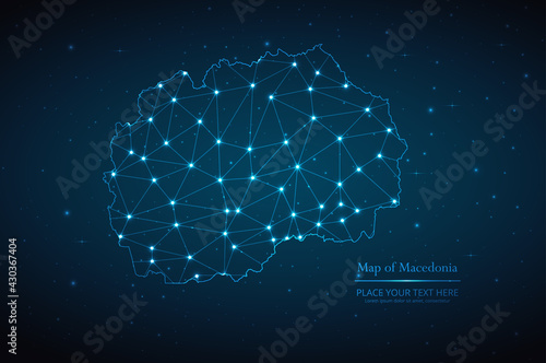 Abstract map of Macedonia geometric mesh polygonal network line, structure and point scales on dark background. Vector illustration eps 10