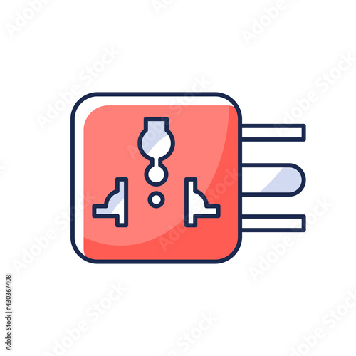 Travel adapter RGB color icon. International universal plug. Global standard outlet. Roadtrip gear. Electricity supply. Camping trip necessities for traveler. Isolated vector illustration