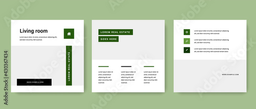 Clean green business social media layouts for instagram and facebook, square web templates banners for digital marketing, editable corporate graphics
