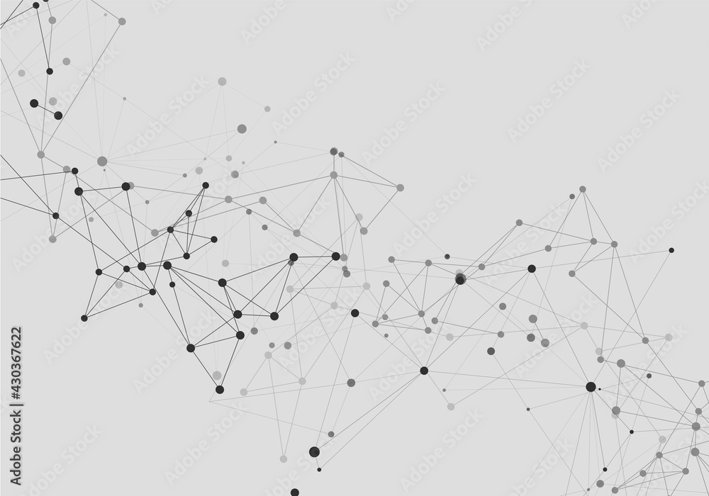 Grey graphic background dots with connections for your design. Vector illustration