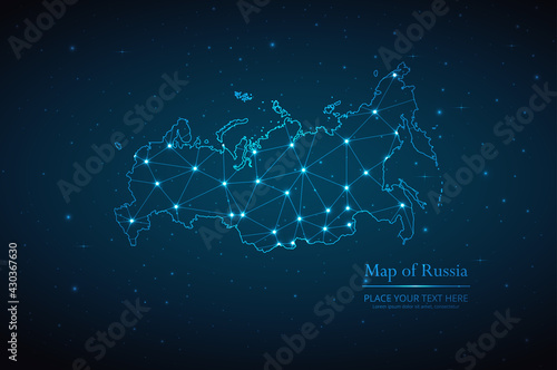 Abstract map of Russia geometric mesh polygonal network line, structure and point scales on dark background. Vector illustration eps 10