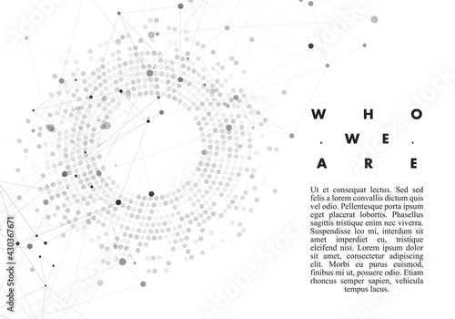 Lots gray circles gray lines. Communication science and technology background. Vector illustration.