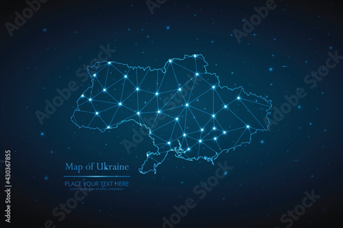 Abstract map of Ukraine geometric mesh polygonal network line, structure and point scales on dark background. Vector illustration eps 10