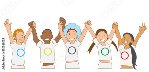 手を繋ぐ多国籍の子供たち