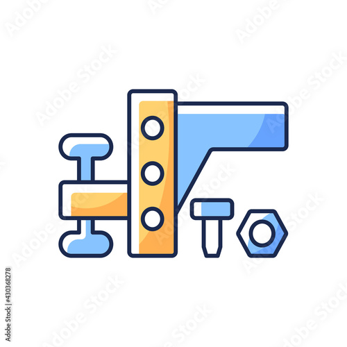 Trailer towing equipment RGB color icon. Van mechanism. Car transmission. Roadtrip gear. Automobile tools for nomadic lifestyle. Camping trip necessities for traveler. Isolated vector illustration