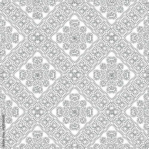  Geometric vector pattern with triangular elements. Seamless abstract ornament for wallpapers and backgrounds. Black and white colors.