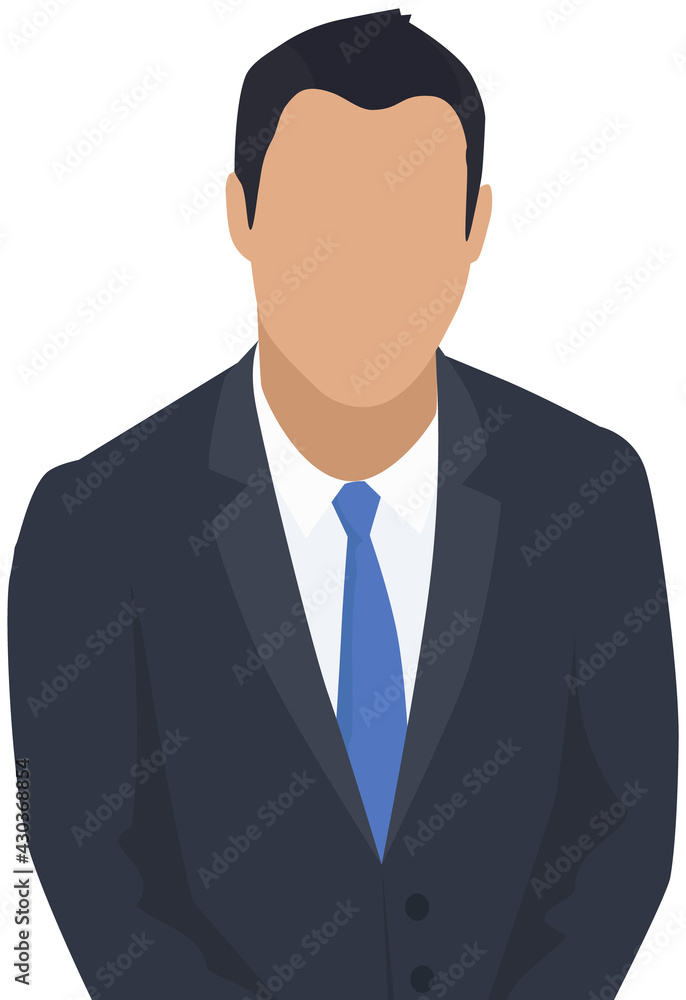 Confident businessman in office outfit. Avatar man in dark suit and tie isolated on white standing with his arms crossed. Serious business person vector male character, chief in half height icon Confident businessman in office outfit. Avatar man in dark suit and tie isolated on white standing with his arms crossed. Serious business person vector male character, chief in half height icon