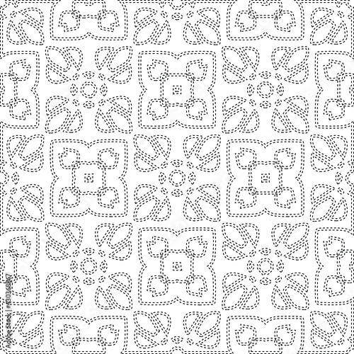  Geometric vector pattern with triangular elements. Seamless abstract ornament for wallpapers and backgrounds. Black and white colors.