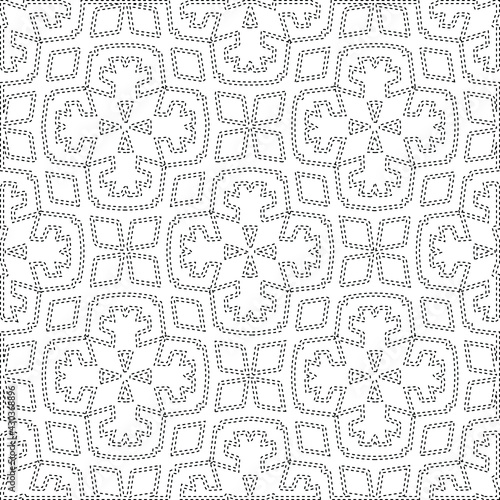  Geometric vector pattern with triangular elements. Seamless abstract ornament for wallpapers and backgrounds. Black and white colors.