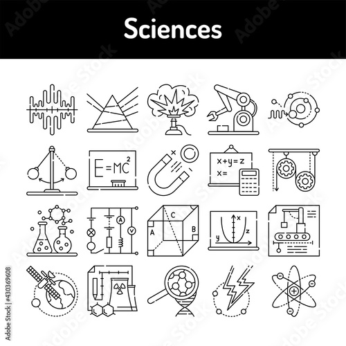 Sciences color line icons set. Signs for web page, mobile app, button, logo.