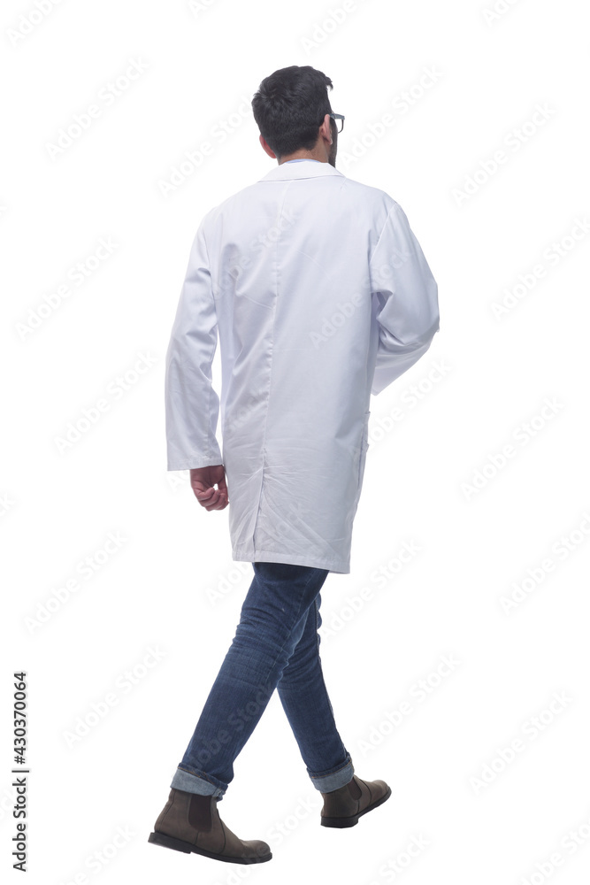 tired doctor walking away. isolated on a white background. tired doctor walking away. isolated on a white background.