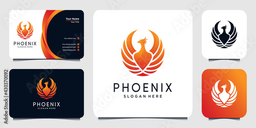 Phoenix logo with modern gradient style, wing, eagle,concept, and business card Premium Vector