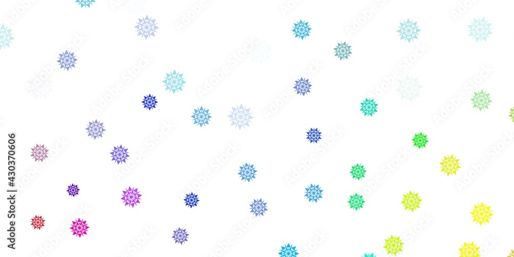 Light multicolor vector beautiful snowflakes backdrop with flowers.