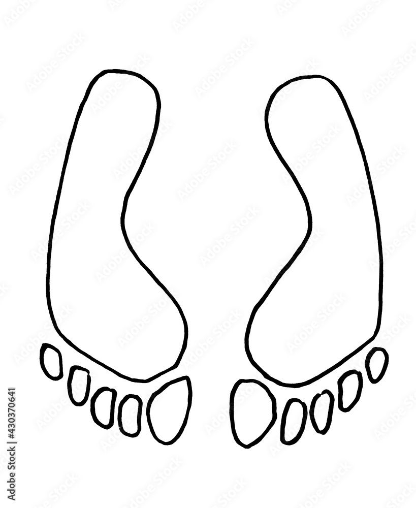 Obraz premium Traces of People. Сontour of Footprints. Hand Drawing. Doodle Style