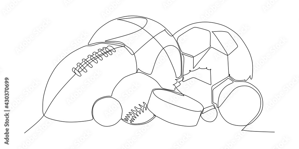 Sports balls and equipment continuous one line drawing Stock Vector Adobe Stock