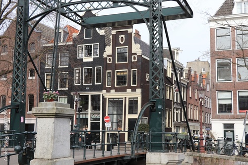 Amsterdam Brouwersgracht Canal Green Iron Bridge photo