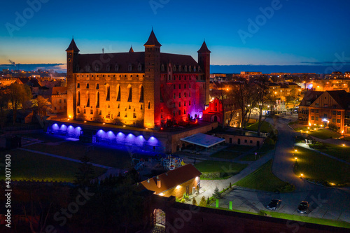 Teutonic castle in Gniew town illuminated at night  Poland