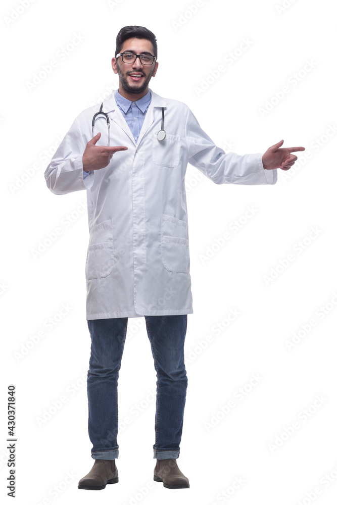 thoughtful doctor looking at a white blank screen . thoughtful doctor looking at a white blank screen .
