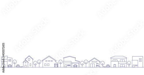 シンプルな街並みの背景素材　線画