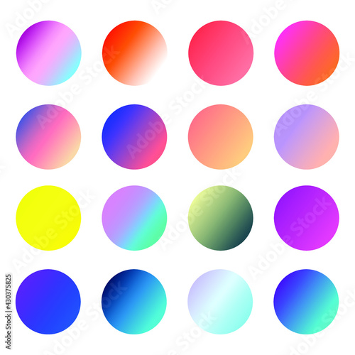 Set of round Vector Gradient. Multicolor Sphere. Modern abstract background texture. Template for design. Isolated objects 