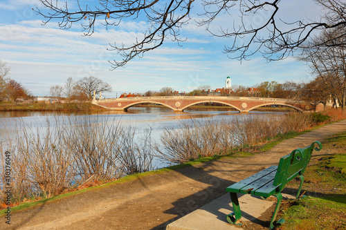John Weeks Bridge over Charles River on a sunny spring morning, Boston Massachusetts.