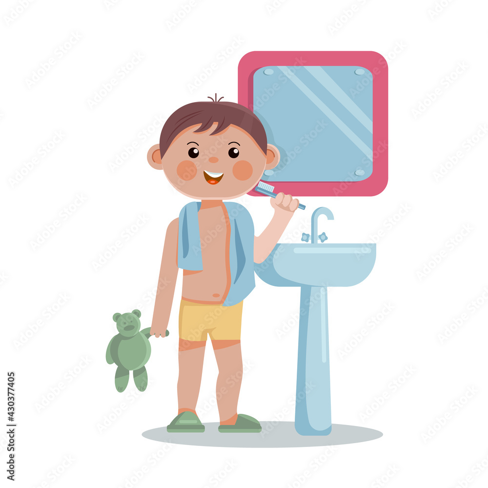 A little boy brushing his teeth in the bathroom.
A little boy brushing his teeth in the bathroom.