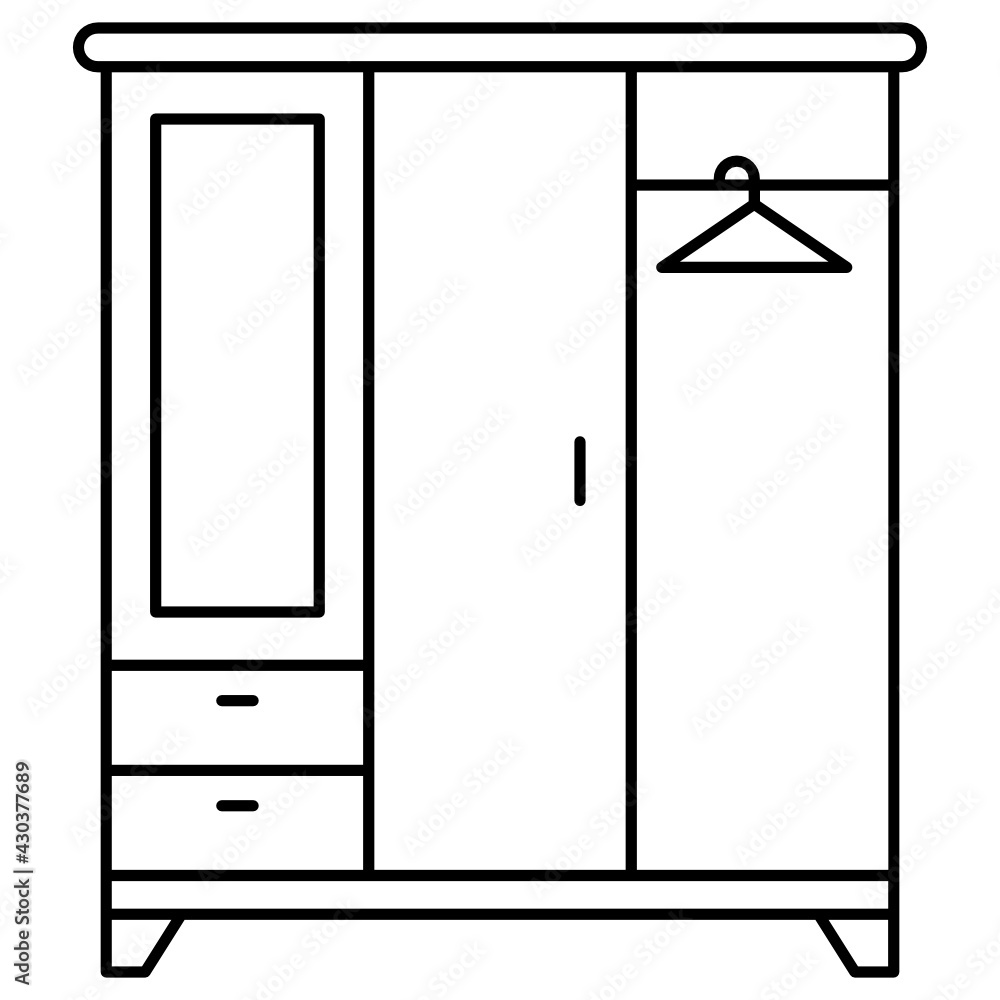 2 door wardrobe with mirror and drawers Concept Vector color line Icon  Design, Interior design Symbol, Home Office decoration Sign, Residential  and Commercial Decor Elements stock illustration Stock Vector | Adobe Stock