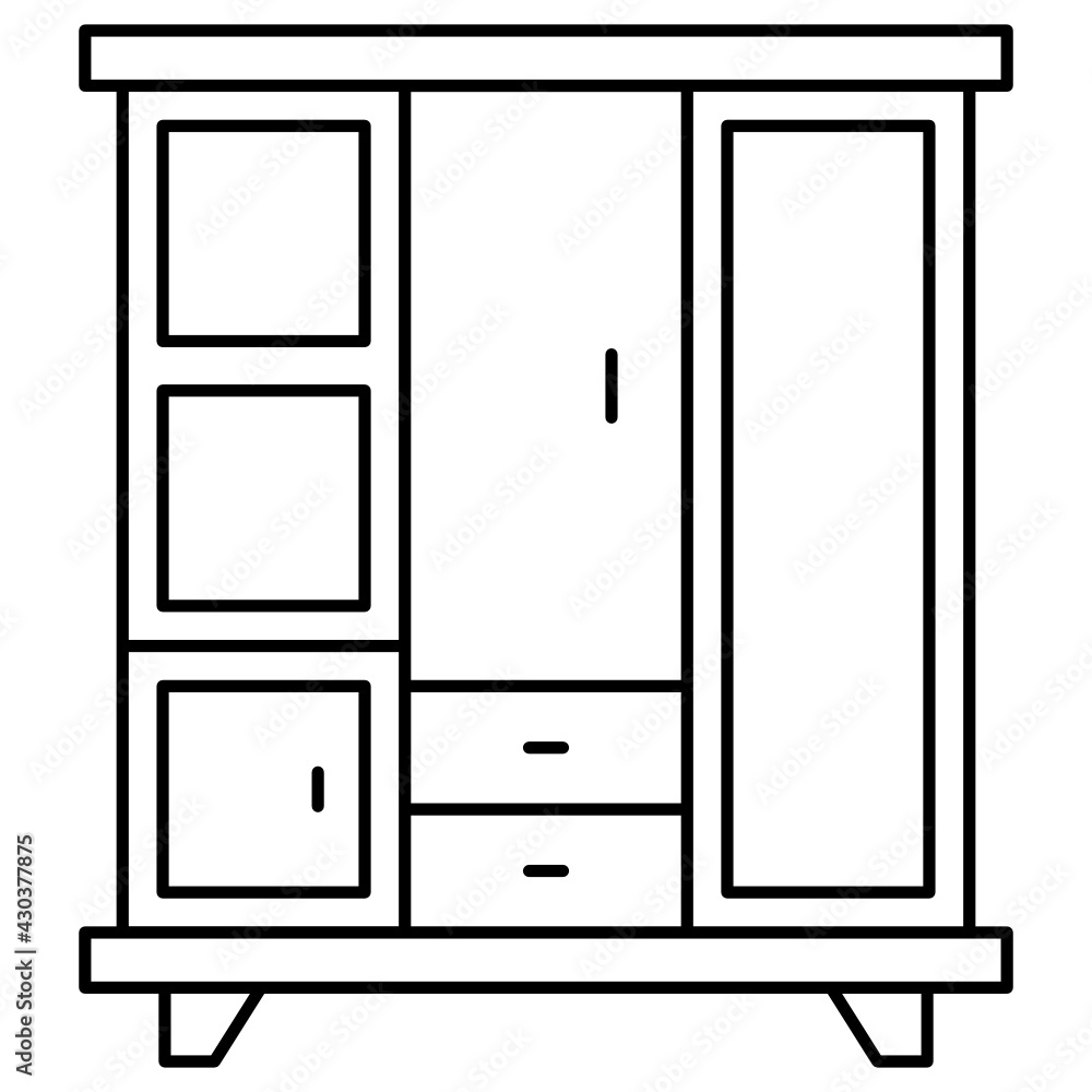 Living Room Storage Furniture Concept, Closet with Sidemirror Vector color line Icon Design, Interior design Symbol, Home Office decoration Sign, Residential and Commercial Decor stock illustration Living Room Storage Furniture Concept, Closet with Sidemirror Vector color line Icon Design, Interior design Symbol, Home Office decoration Sign, Residential and Commercial Decor stock illustration