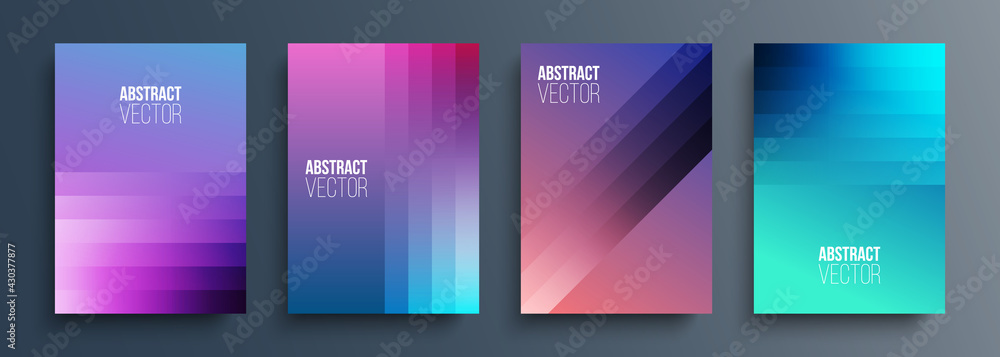 Cover templates set with abstract gradient lines. Futuristic abstract background with soft fluid colors for your graphic design. Vector illustration.