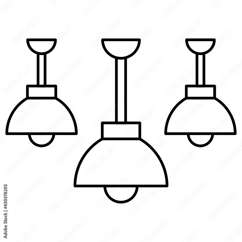 Three hanging pendant lights Concept, Cluster Lamp holder Vector color Icon Design, Interior design Symbol, Home Office decoration Sign, Residential and Commercial Decor Elements stock illustration