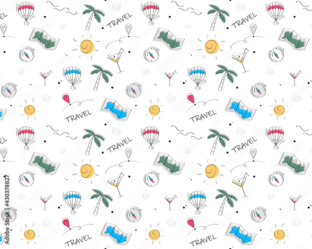 Seamless travel pattern vector icons Seamless travel pattern vector icons