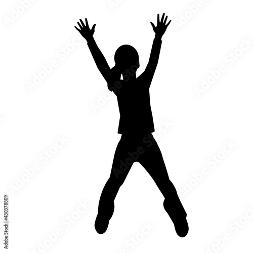 Girl jumps with her hands up vector isolated silhouette