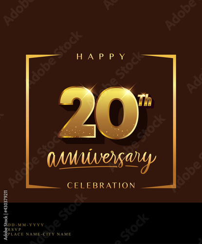 20th anniversary celebration logotype with handwriting golden color elegant design isolated on dark background. vector anniversary for celebration, invitation card, and greeting card.