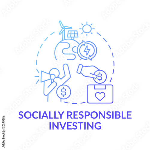 Socially responsible investing concept icon. Wealth advisory idea thin line illustration. Making positive sustainable impact. Green, ethical investing. Vector isolated outline RGB color drawing