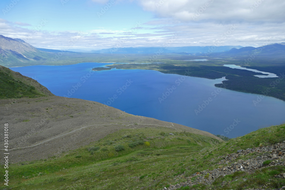 Kathleen Lake aerial panoramic landscape view, Kluane National Park, Yukon, Canada