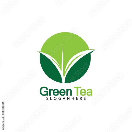 Green tea leaf logo vector icon illustration design isolated on white background-vector image